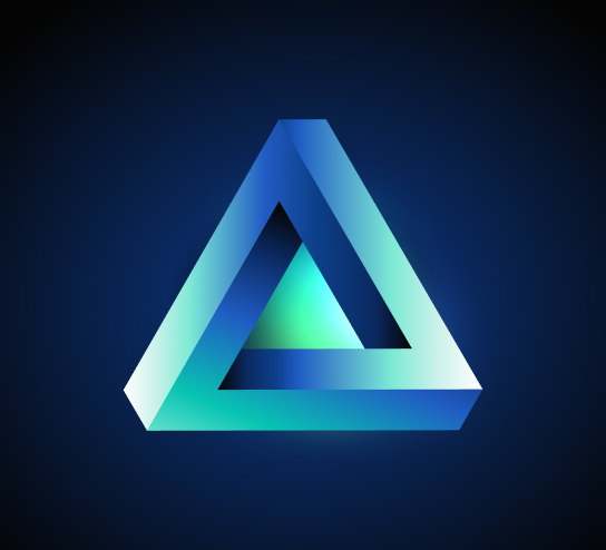 A glowing triangle in shades of teal and blue, against a dark background. Representing the Sprout Social company value: "Change the Game."