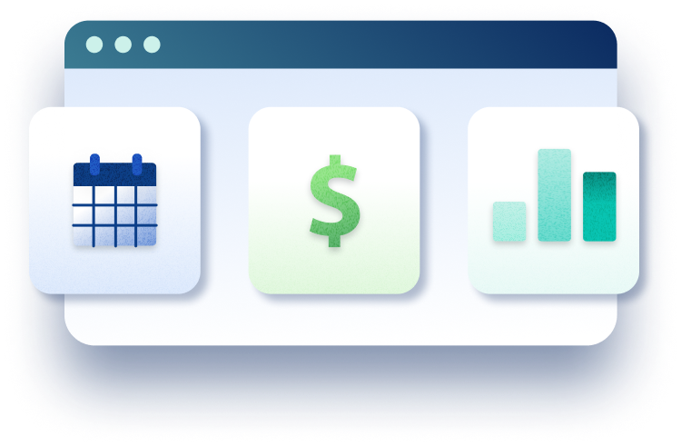 Icons of a calendar, dollar sign‌ and chart, representing the measurement of social media return on investment.